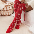Christmas Element Bowknot Ribbed Trim Over Knee Stockings in Scarlet for Women