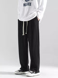 Plus Size Casual Wide Leg Drawstring Pants in Black for Men
