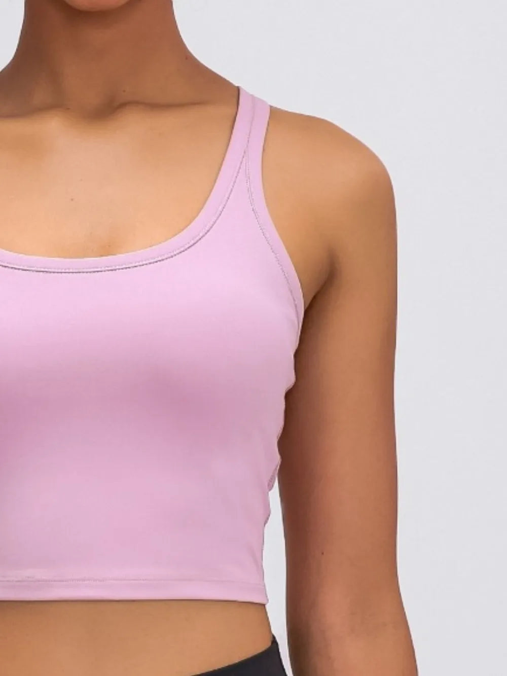 Scoop Neck Active Tank with Detachable Chest Pads in Light Blue for Women