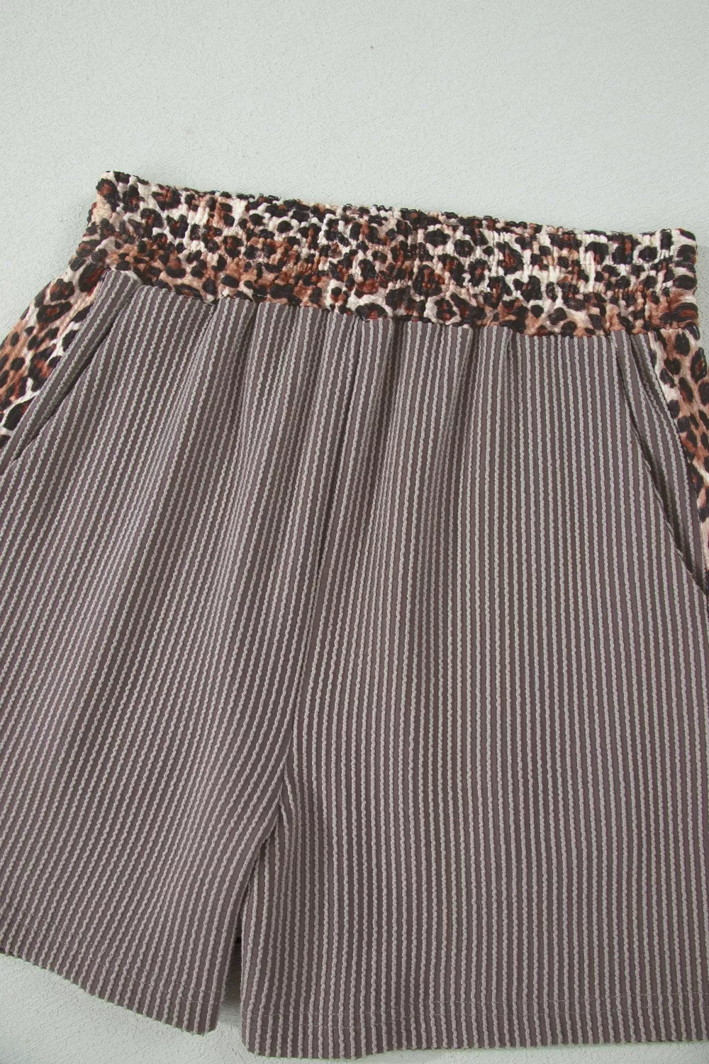 Leopard Trim Ribbed Knit Tee and Shorts Set for Women