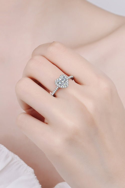 1 Carat Moissanite Heart-Shaped Ring in Silver for Women