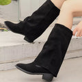 Point Toe Block Heels Boots in Black for Women