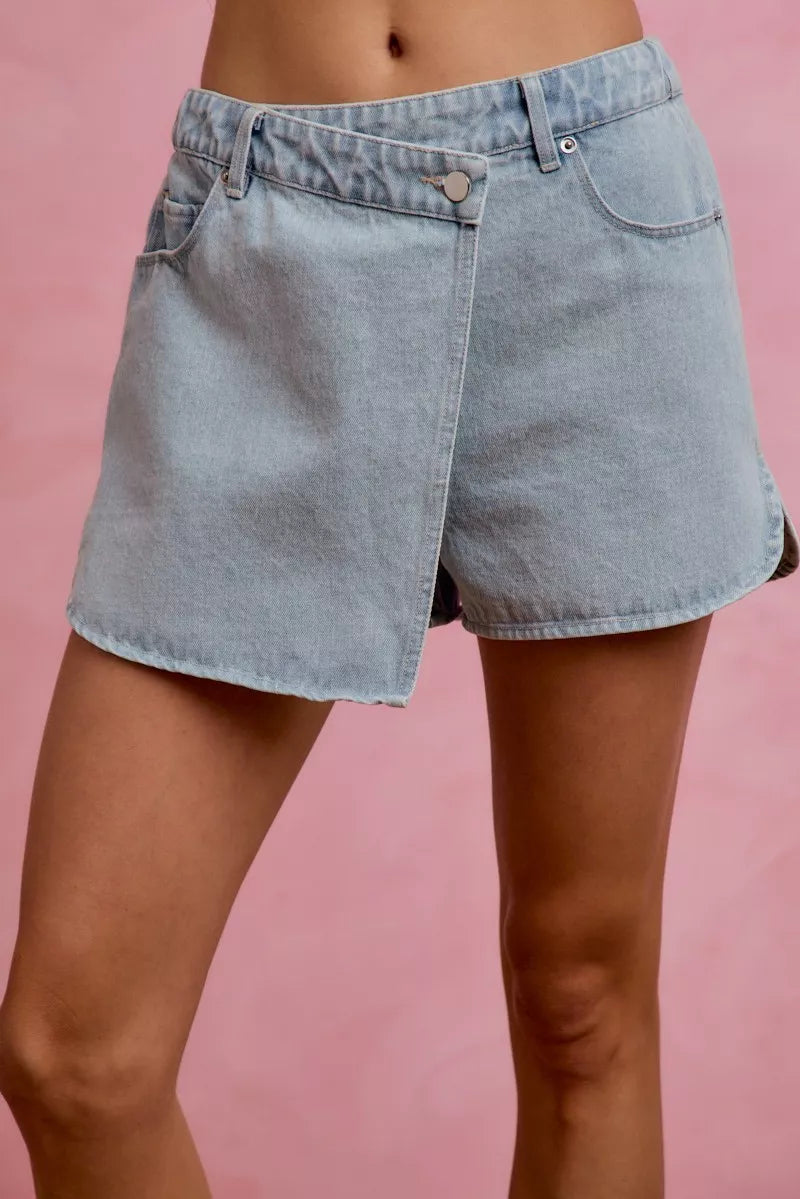 Washed Denim Wrap Skorts for Women