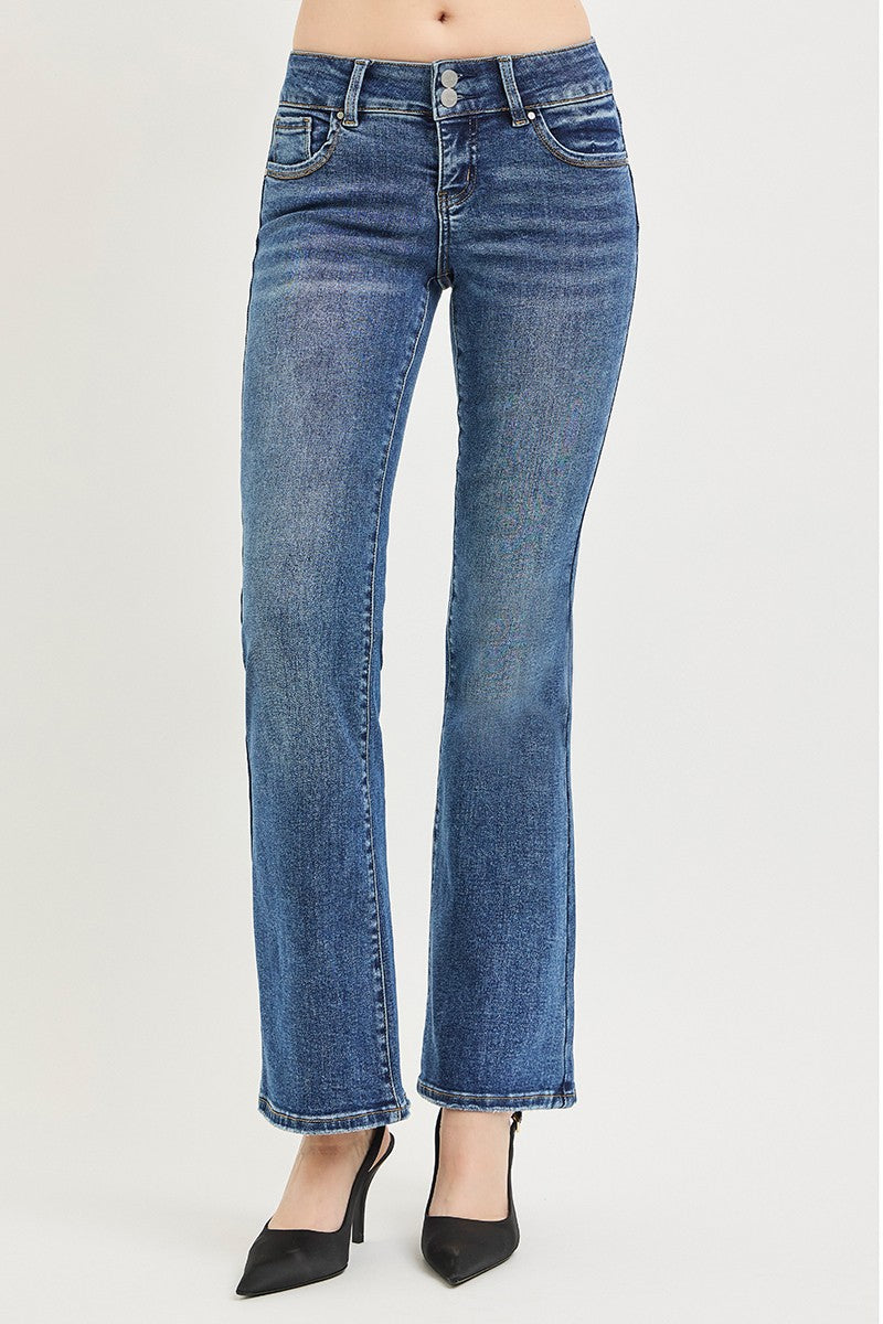 Tummy Control Low Rise Bootcut Jeans in Medium for Women