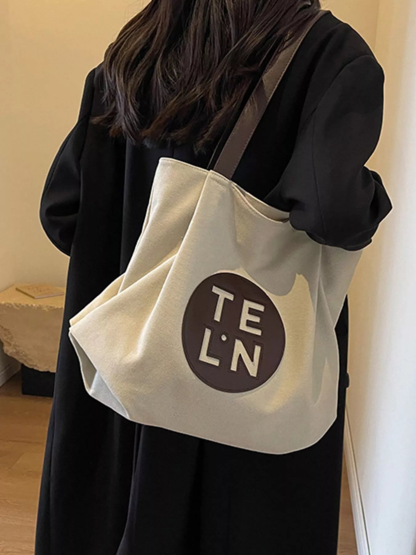 Contrast Canvas Shoulder Bag for Women