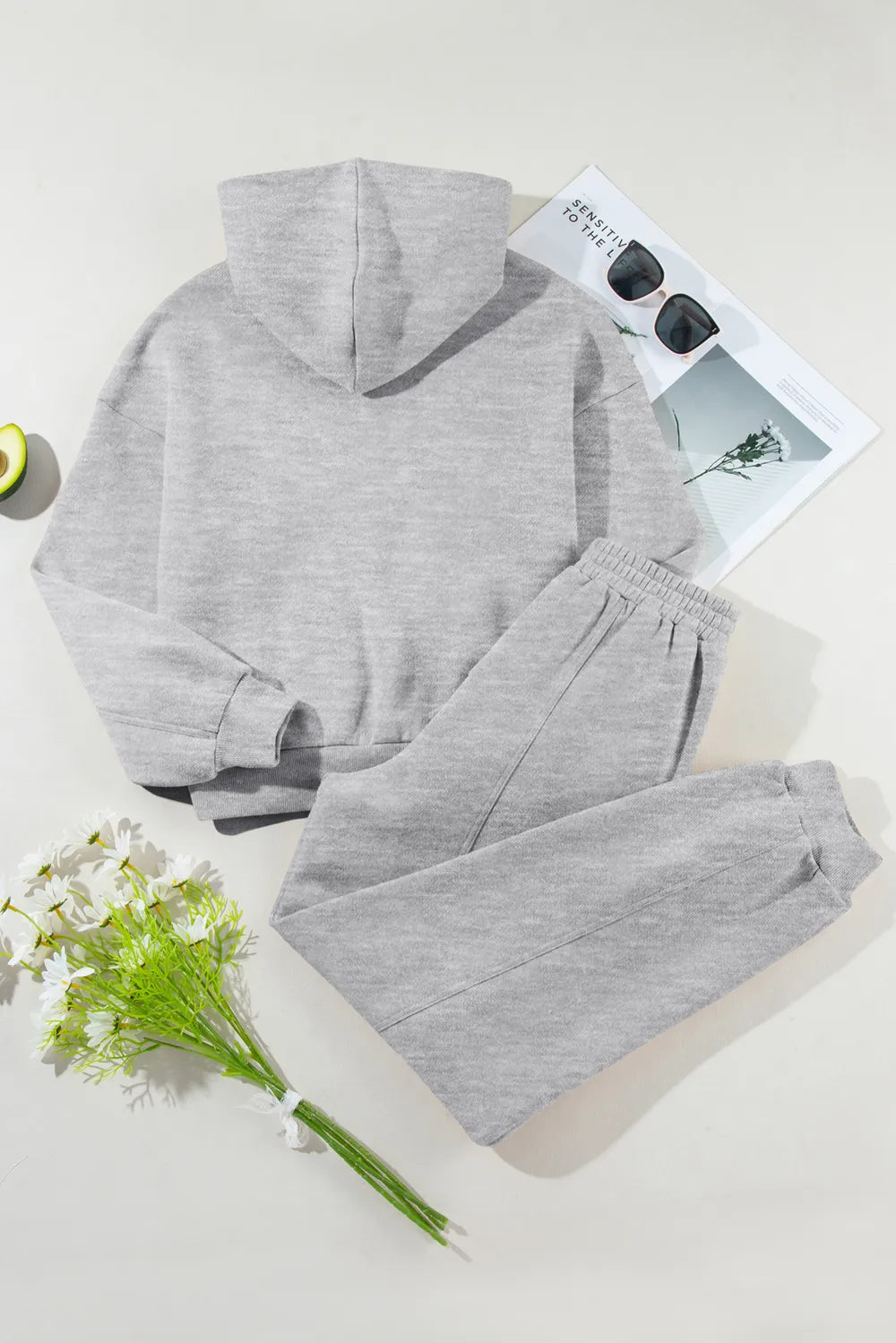 Dropped Shoulder Long Sleeve Hoodie and Pants Active Set for Women