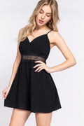 Active Basic Waist Lace Trim Cami Romper in Black for Women