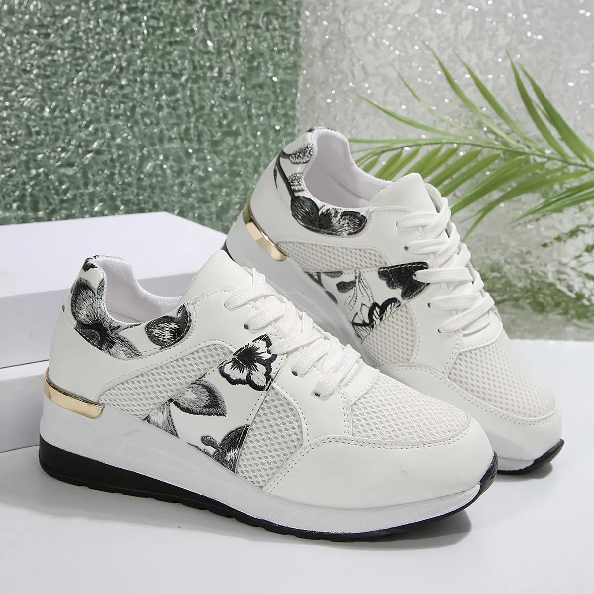Floral Mesh Wedge Athletic in Green for Women