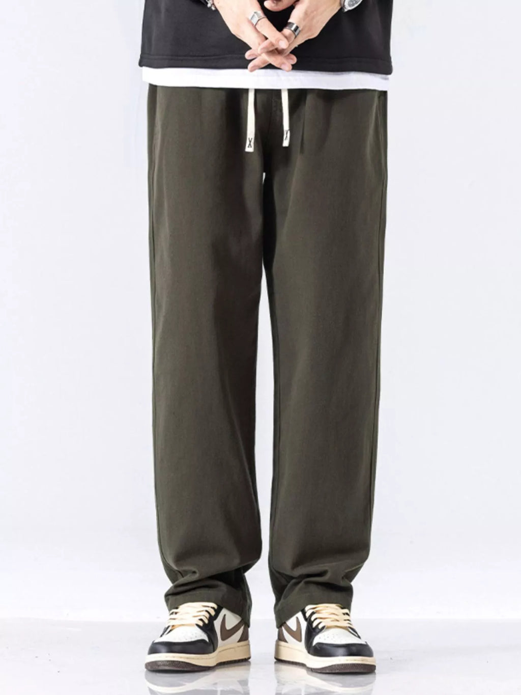 Casual Loose-Fit Drawstring Pants Plus Size in Black for Men
