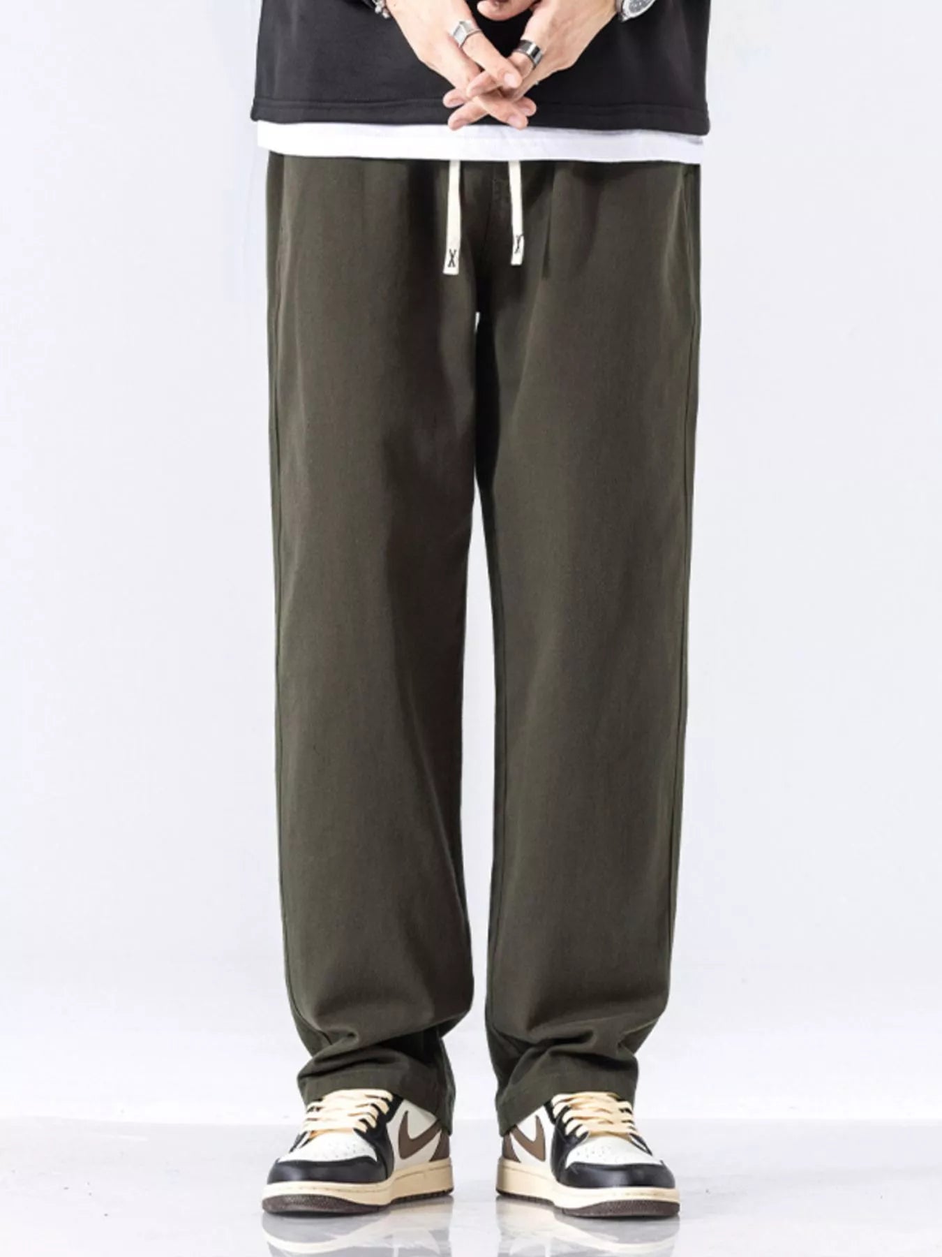 Casual Loose-Fit Drawstring Pants Plus Size in Black for Men