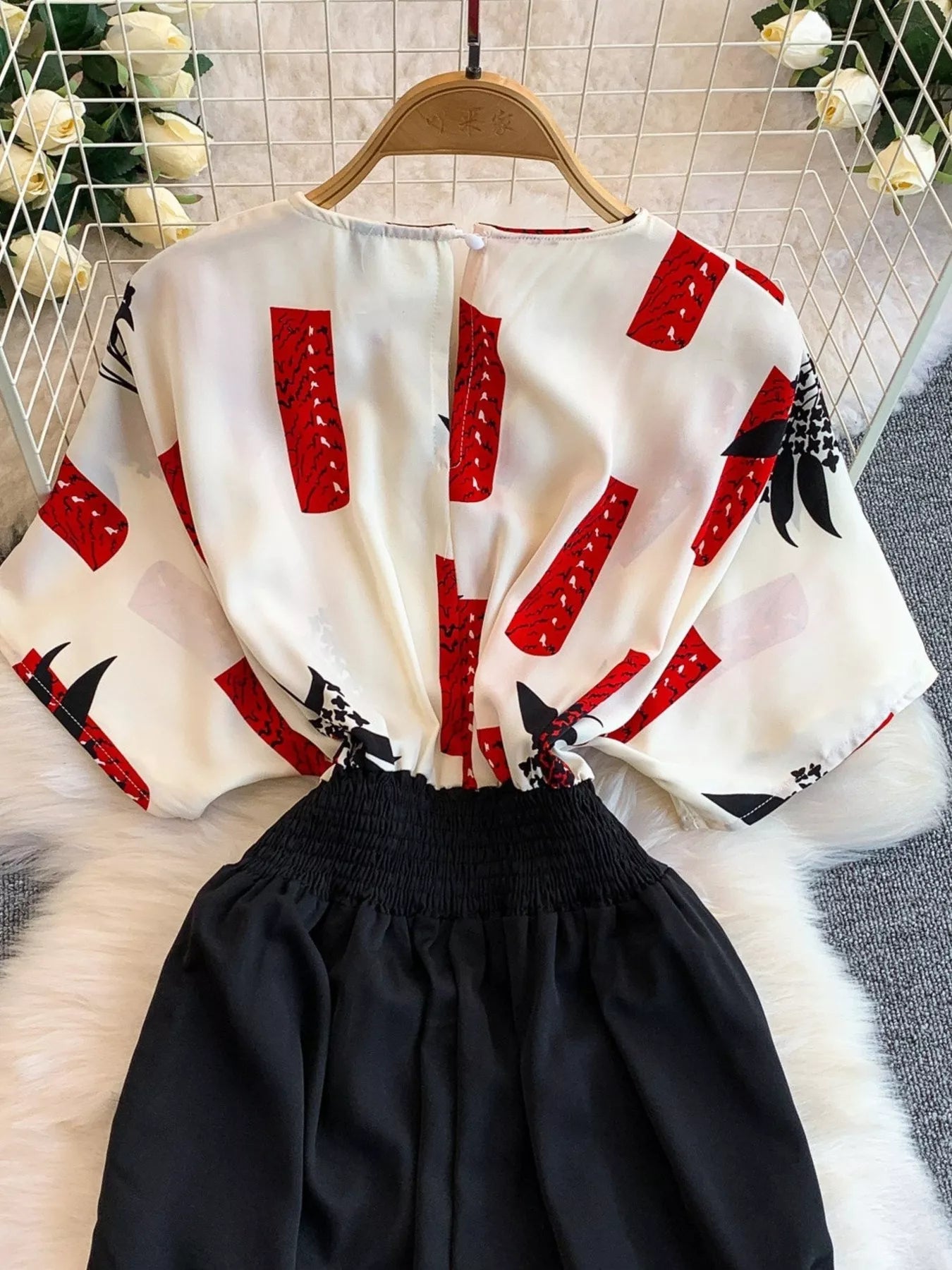 White Printed Wide Leg Jumpsuit in Black for Women