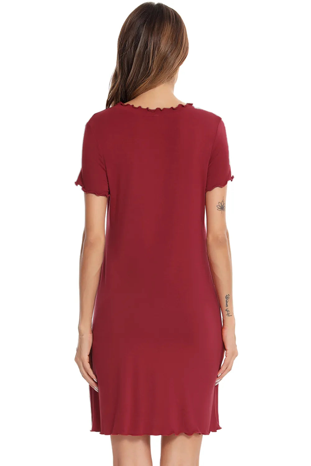 Round Neck Short Sleeve Lounge Dress in Scarlet for Women