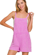 Washed Double Gauze Tie Back Rompers in Mauve for Women