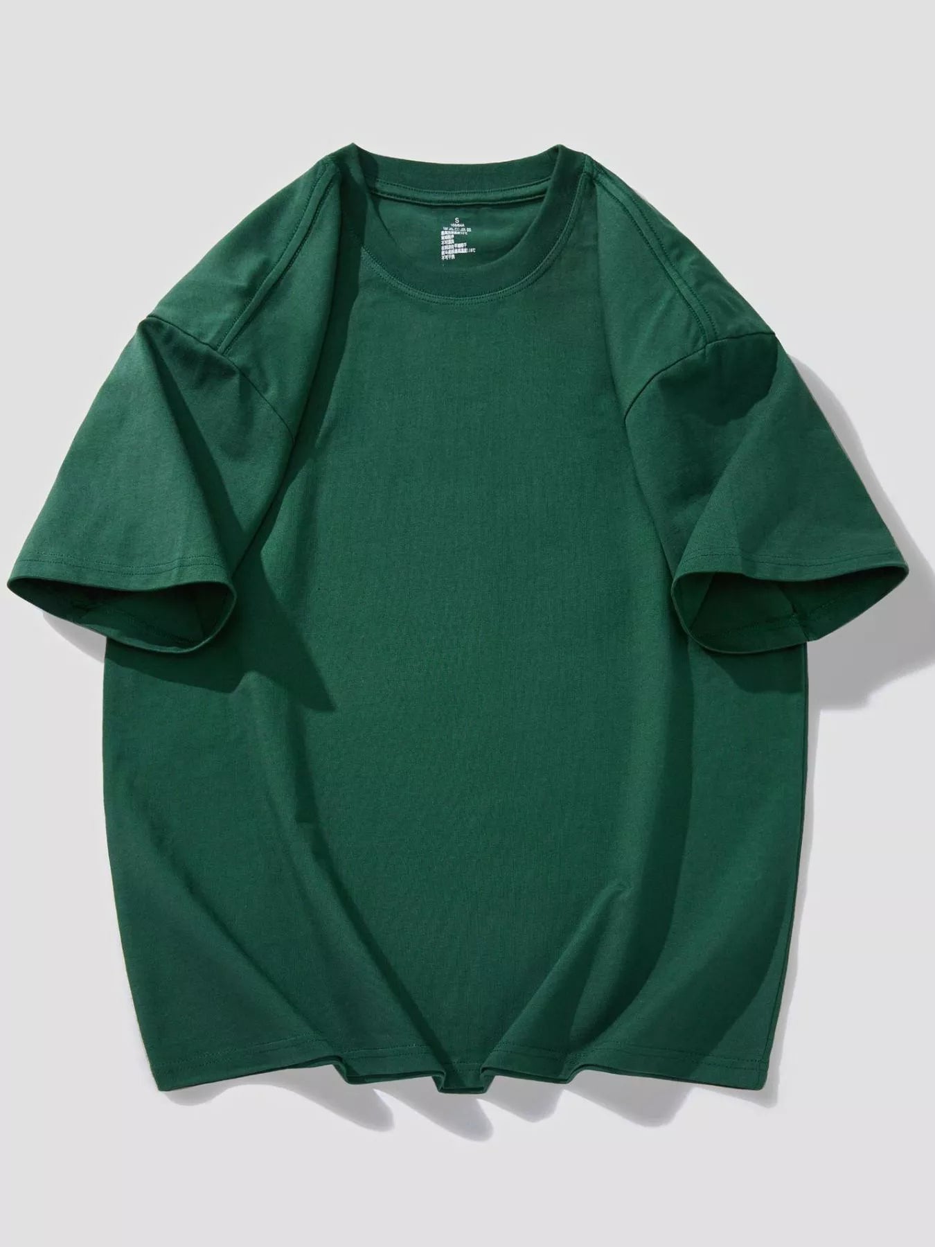 Round Neck Short Sleeve T-Shirt Plus Size in Black in White for Men