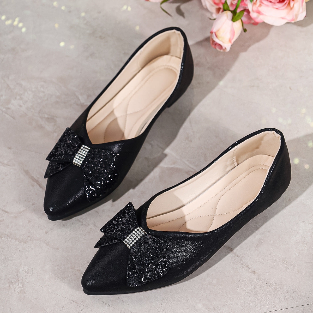 Bow Point Toe Slip-Ons in Black for Women