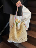 Woven Straw Shoulder Bag in Beige for Women