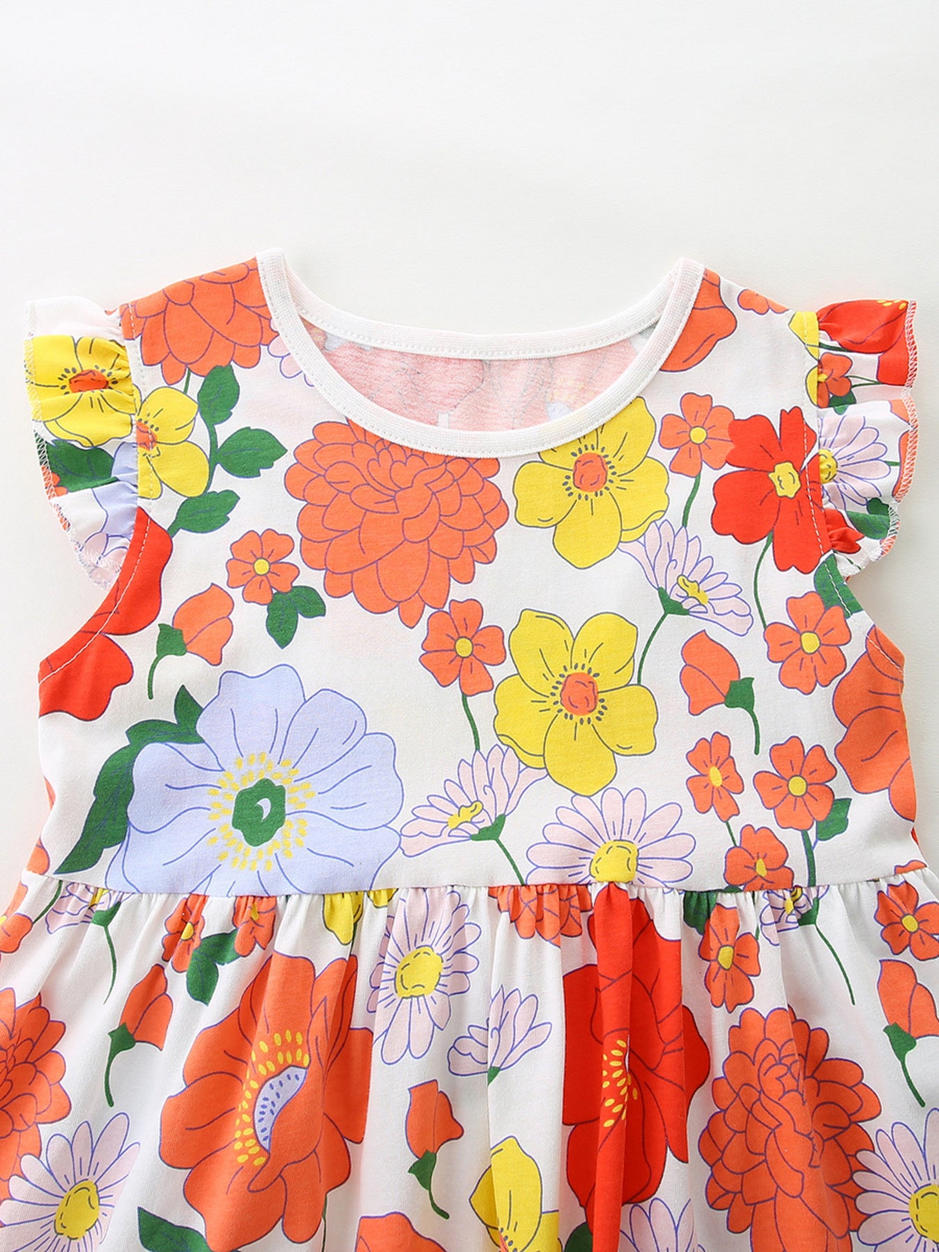 Floral Print Ruffle Sleeve Casual Dress in Multicolor for Girls