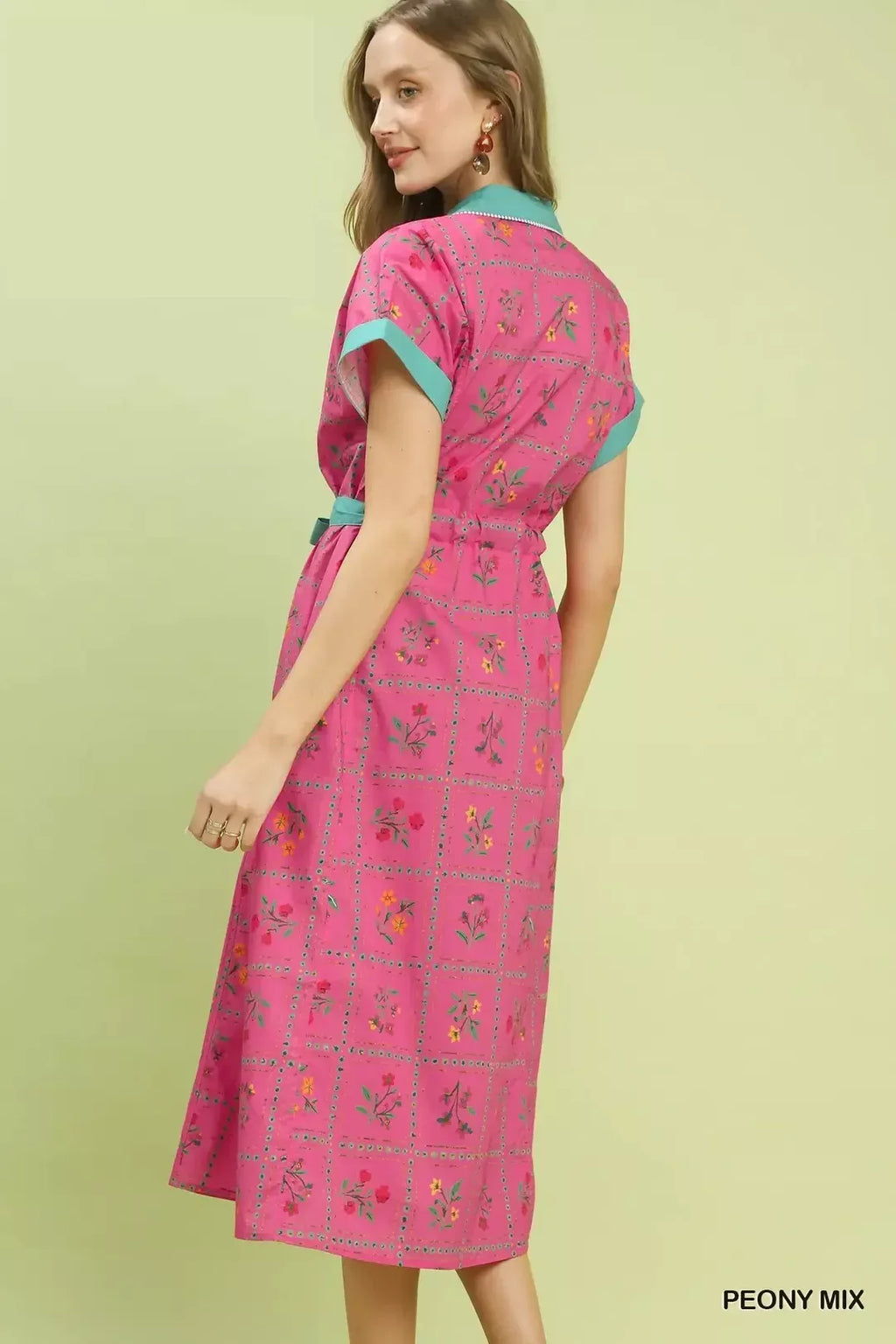 Mix Floral Button-Front Midi Dress in Peony Mix for Women