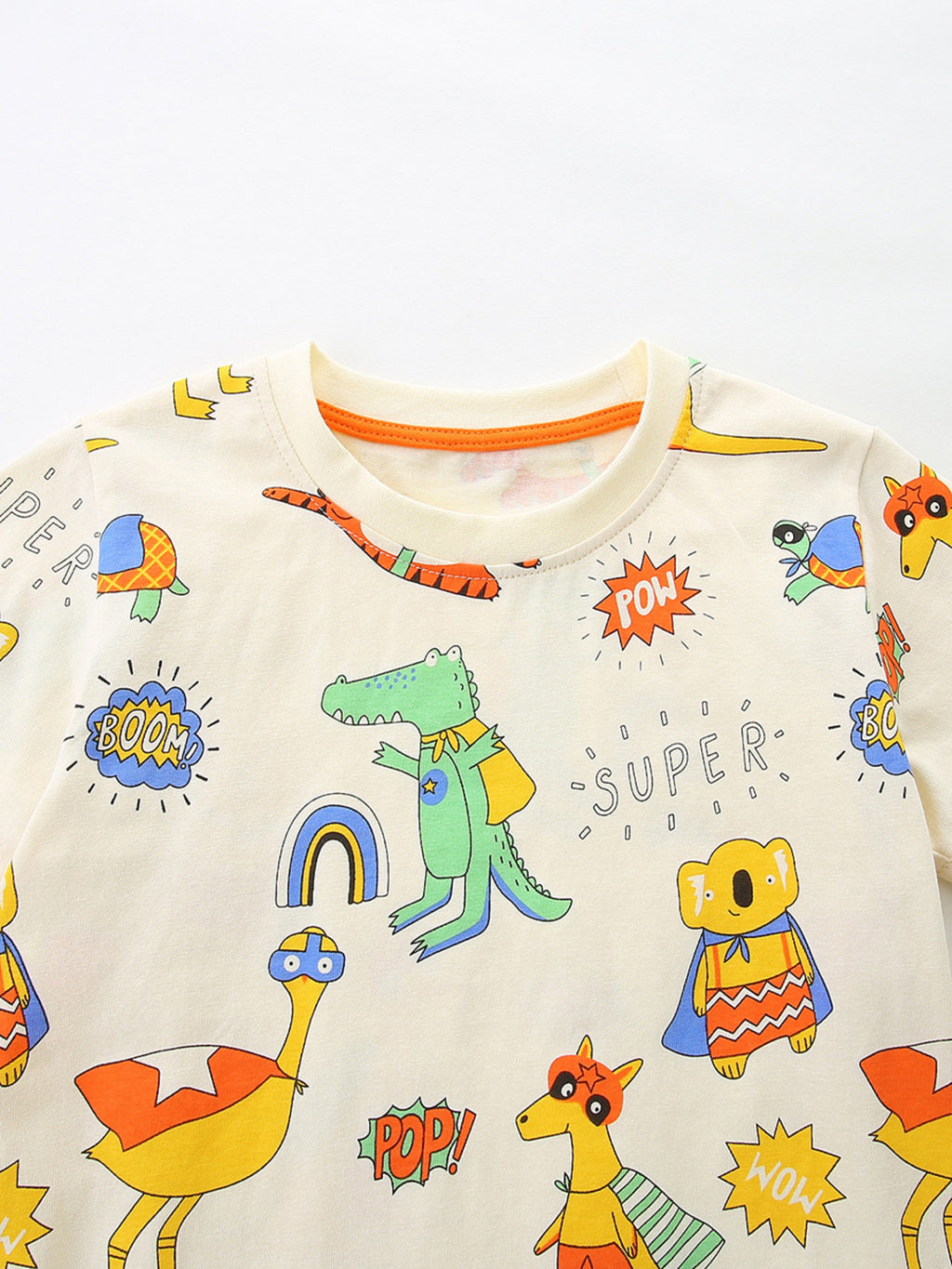 Animal Print Crew Neck T-Shirt in Beige for Boys