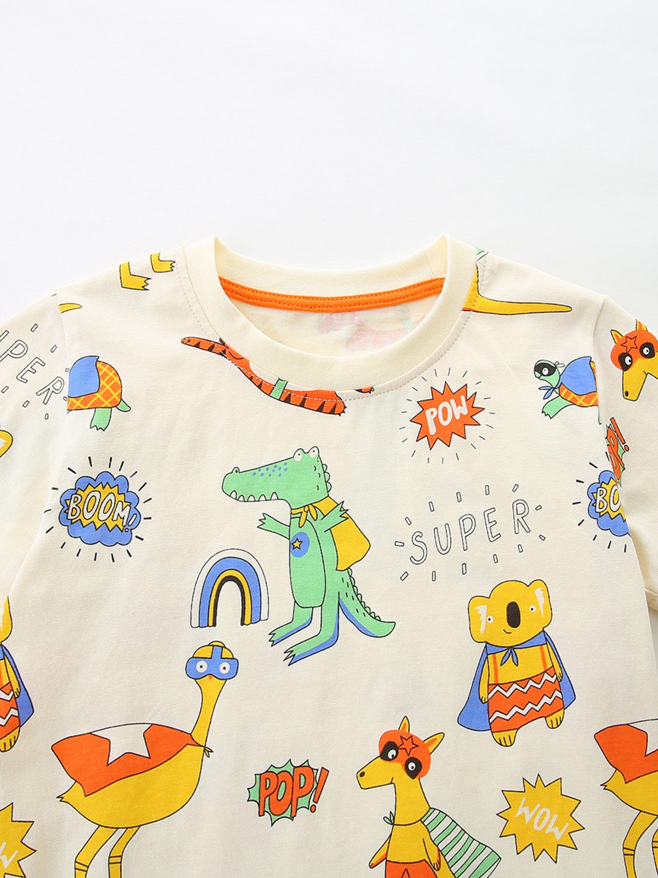 Animal Print Crew Neck T-Shirt in Beige for Boys