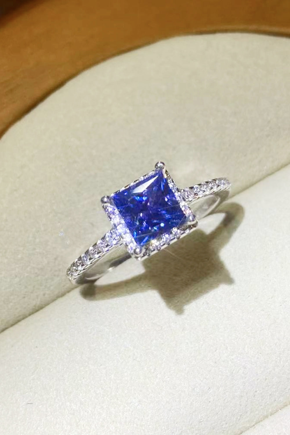 1 Carat Moissanite 925 Sterling Silver Square Ring in Blue for Women