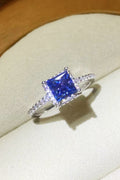 1 Carat Moissanite 925 Sterling Silver Square Ring in Blue for Women