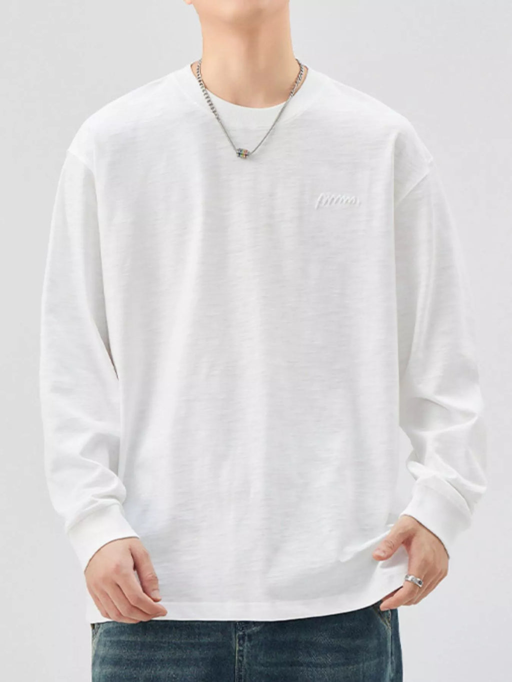 Plus Size Casual Long Sleeve T-Shirt in White for Men