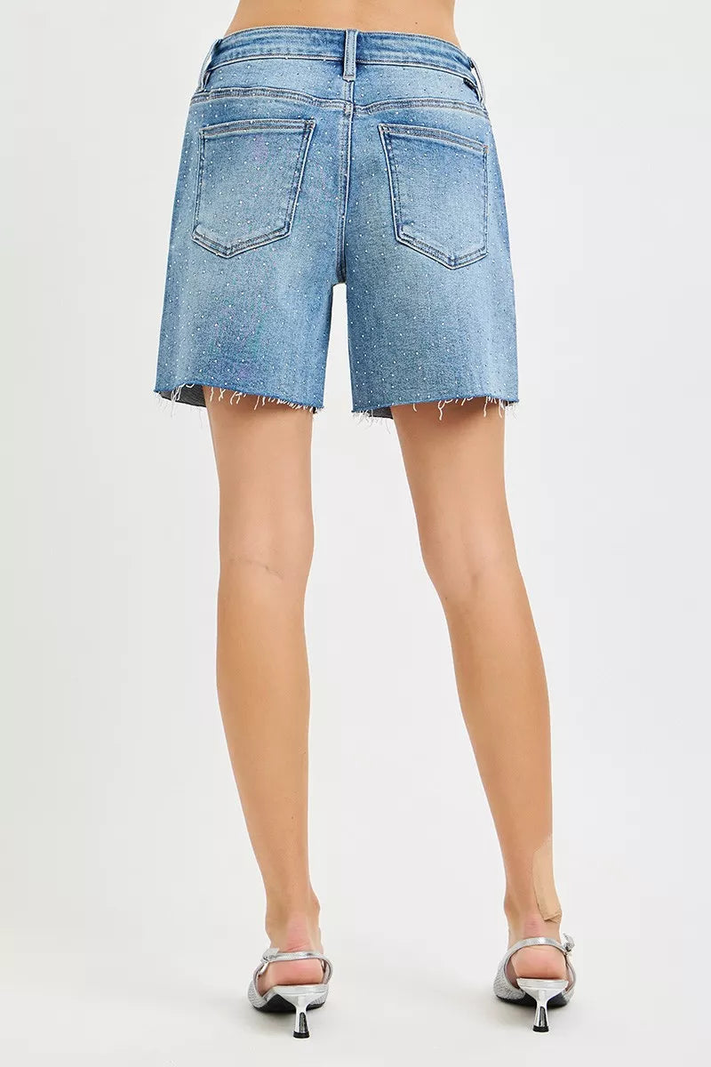 Slouchy Mid Length All Over Rhinestones Shorts in Medium for Women