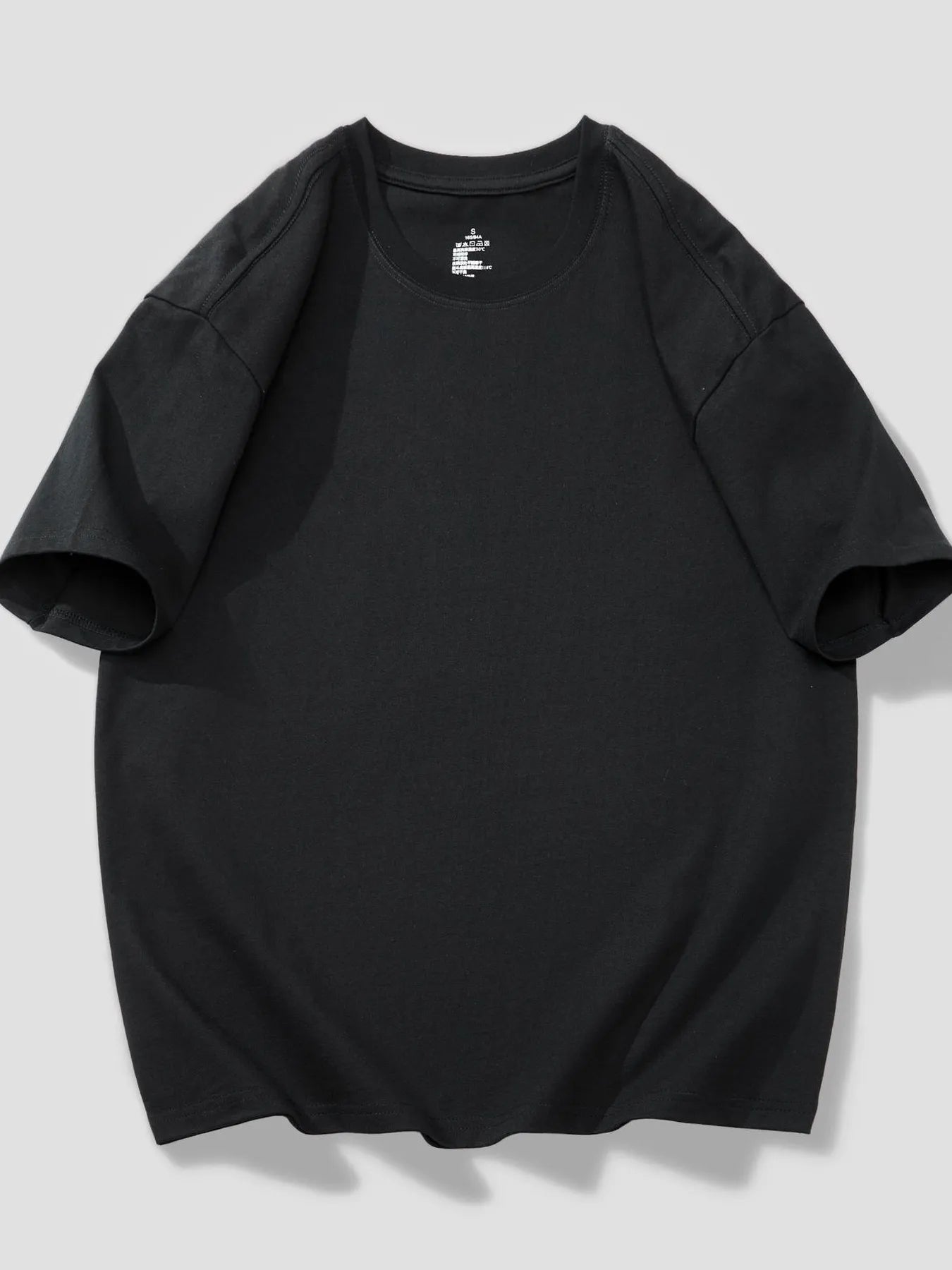 Round Neck Short Sleeve T-Shirt Plus Size in Black for Men
