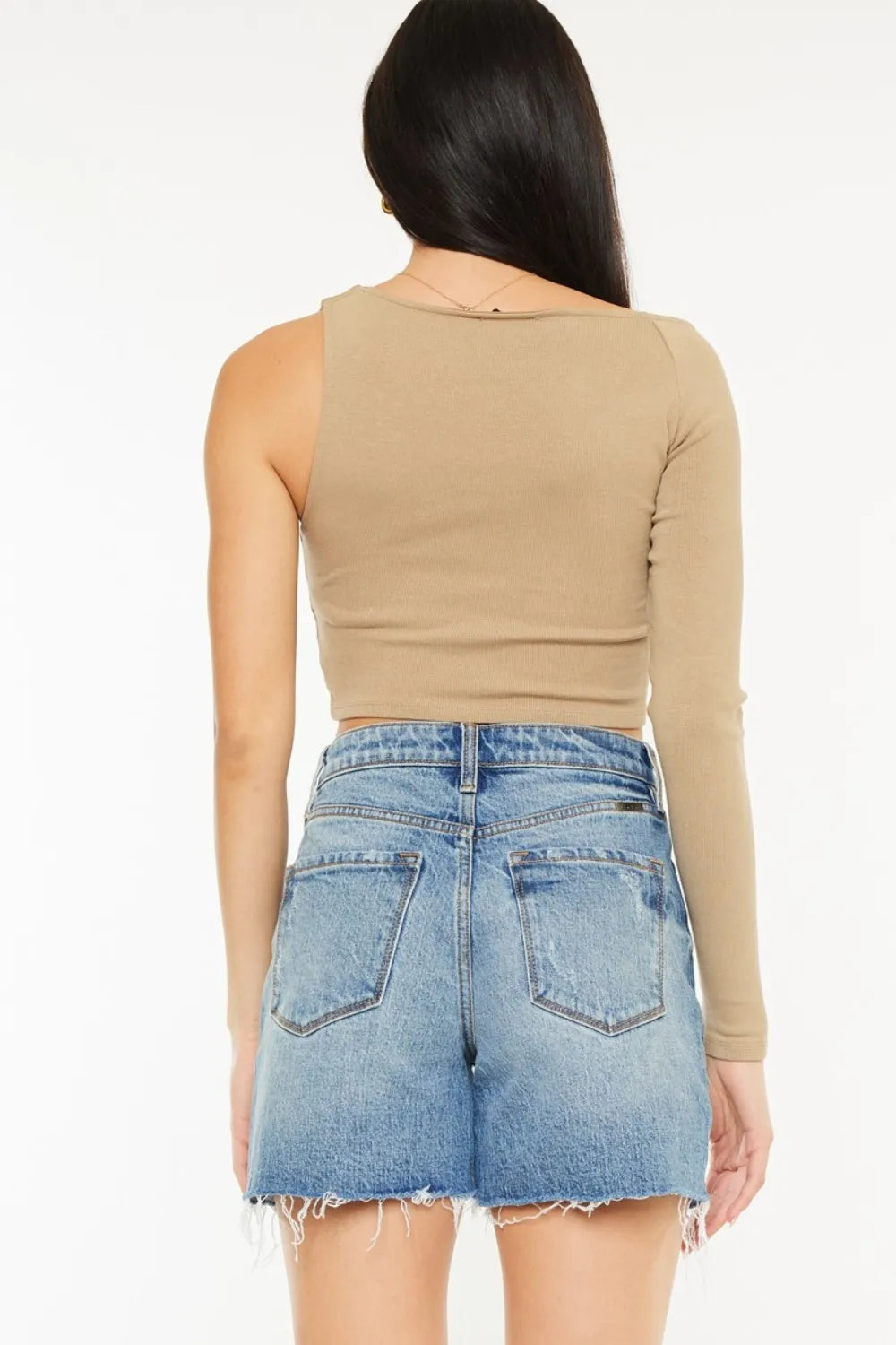 Plus Size Raw Hem High Waist Denim Shorts in Medium for Women