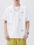 Plus Size Round Neck Short Sleeve T-Shirt in Off-White for Men