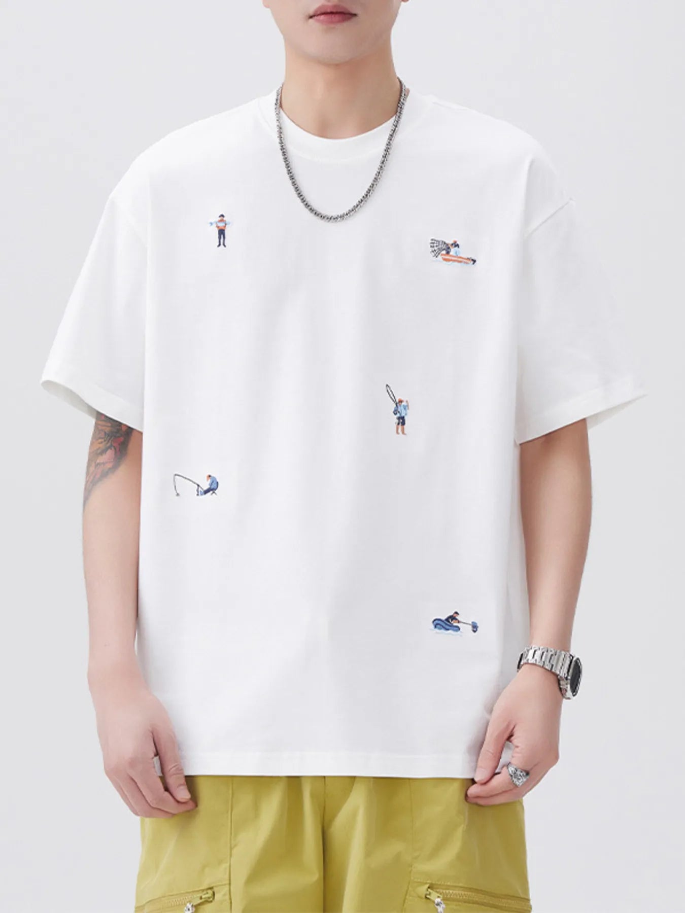 Plus Size Round Neck Short Sleeve T-Shirt in Off-White for Men