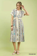 Vertical Print Tie Waist Midi Dress in Paraiba Mix for Women