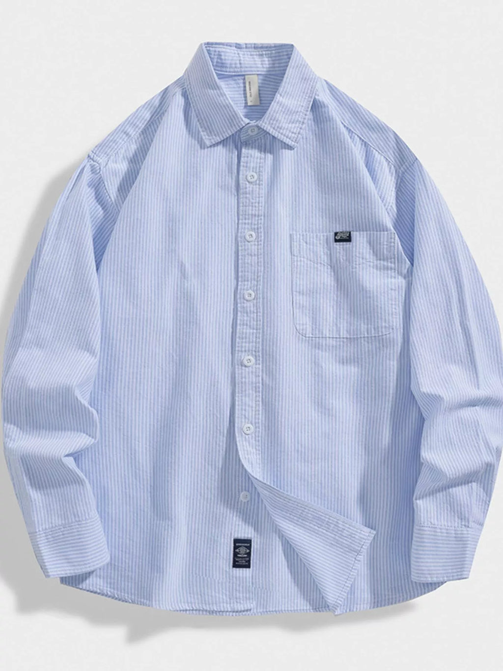 Plus Size Striped Button Up Long Sleeve Shirt in Light Blue for Men