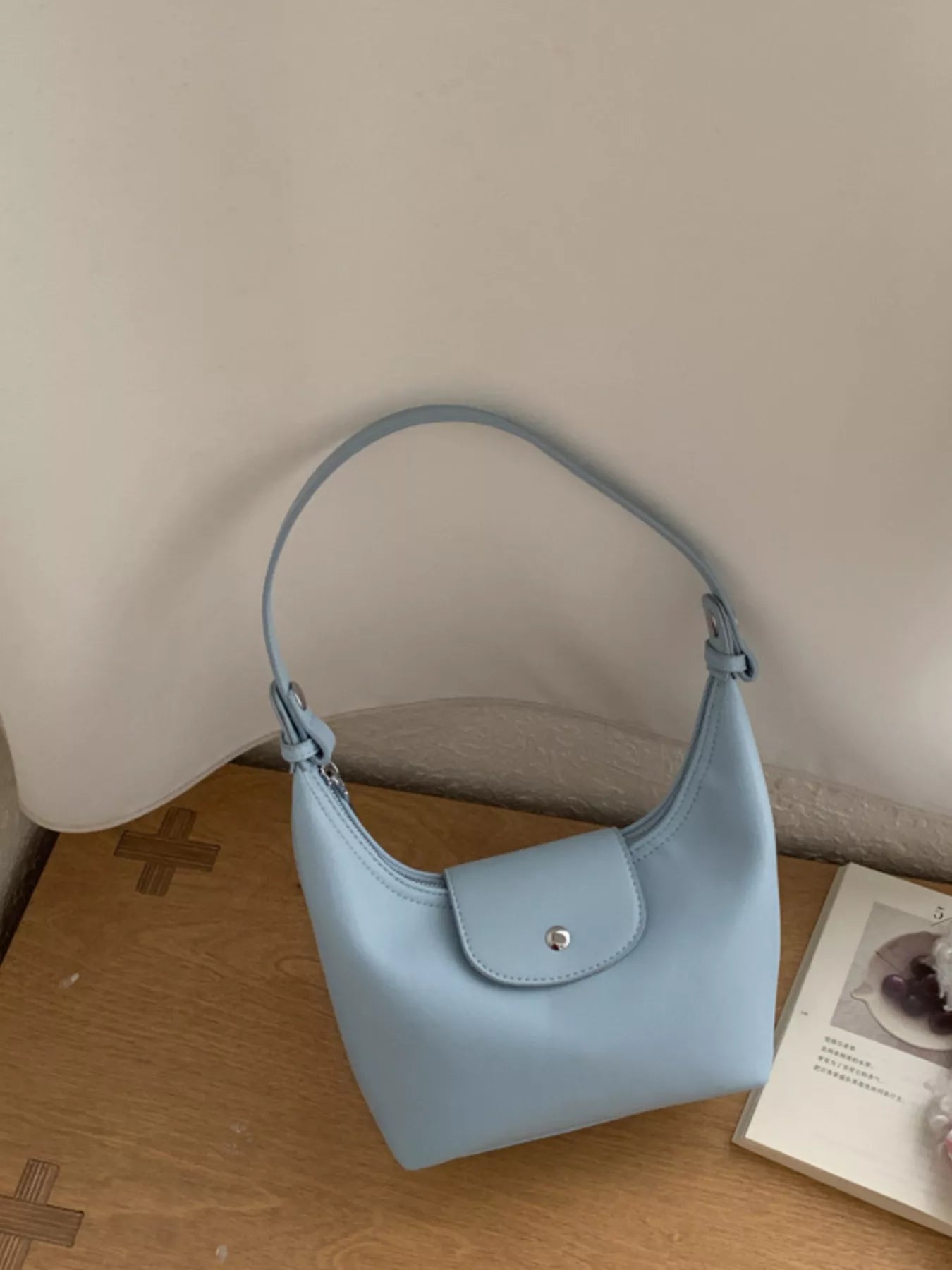 PU Leather Crescent Shoulder Bag in Blue for Women
