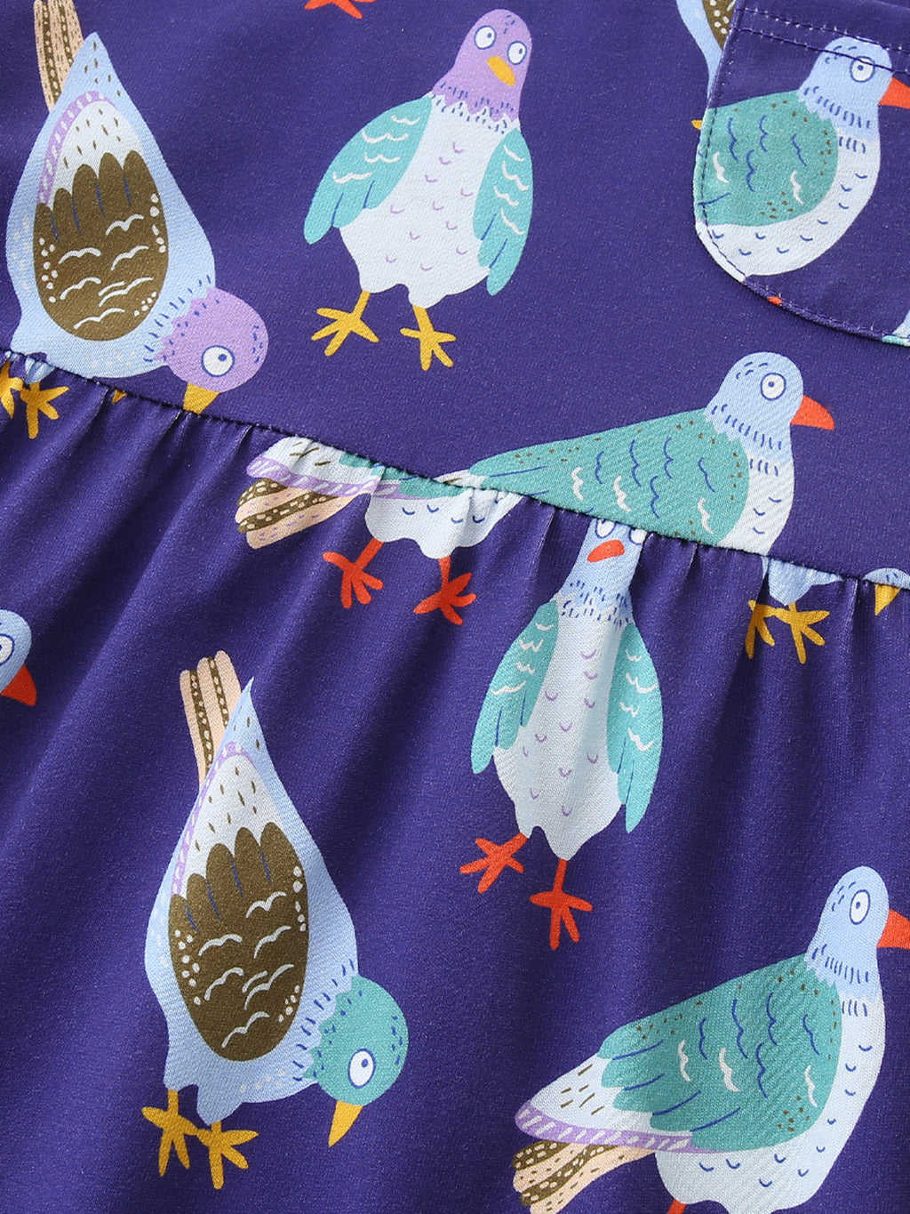 Pigeon Print Casual Dress in Navy for Girls