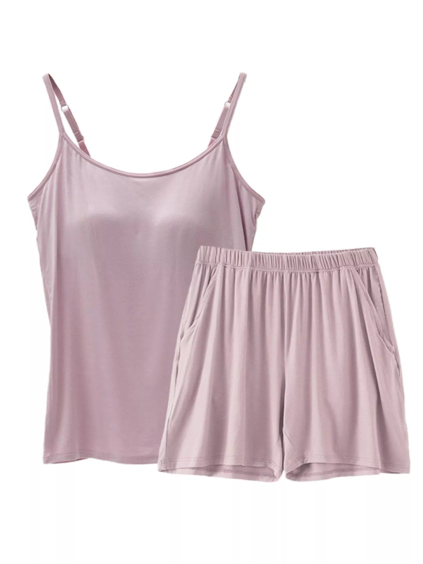 Plus Size Modal Adjustable Strap Padded Cami and Shorts Set in White + Black for Women