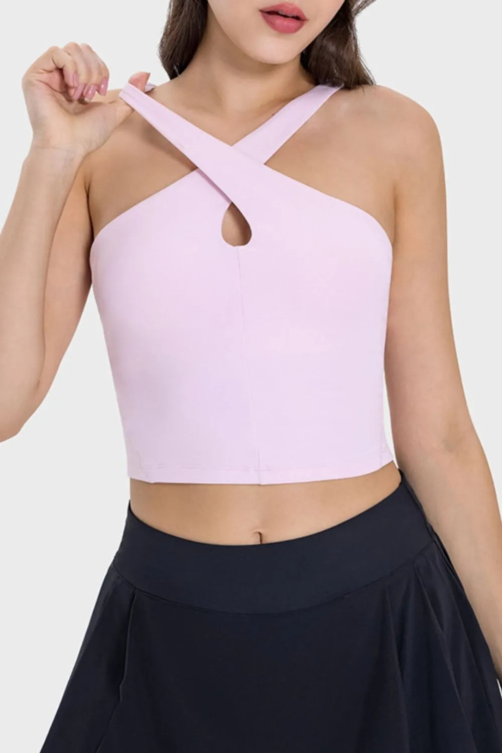 Crisscross Grecian Neck Active Cami in Cream for Women