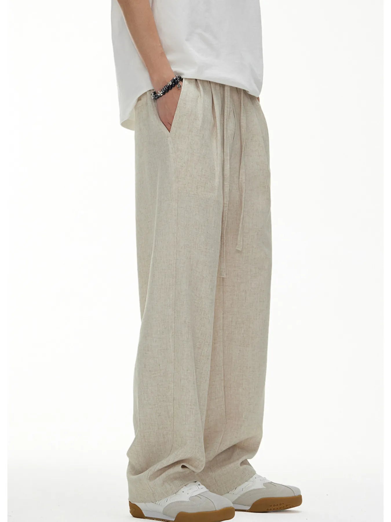 Plus Size Drawstring Wide Leg Pants in Apricot for Men