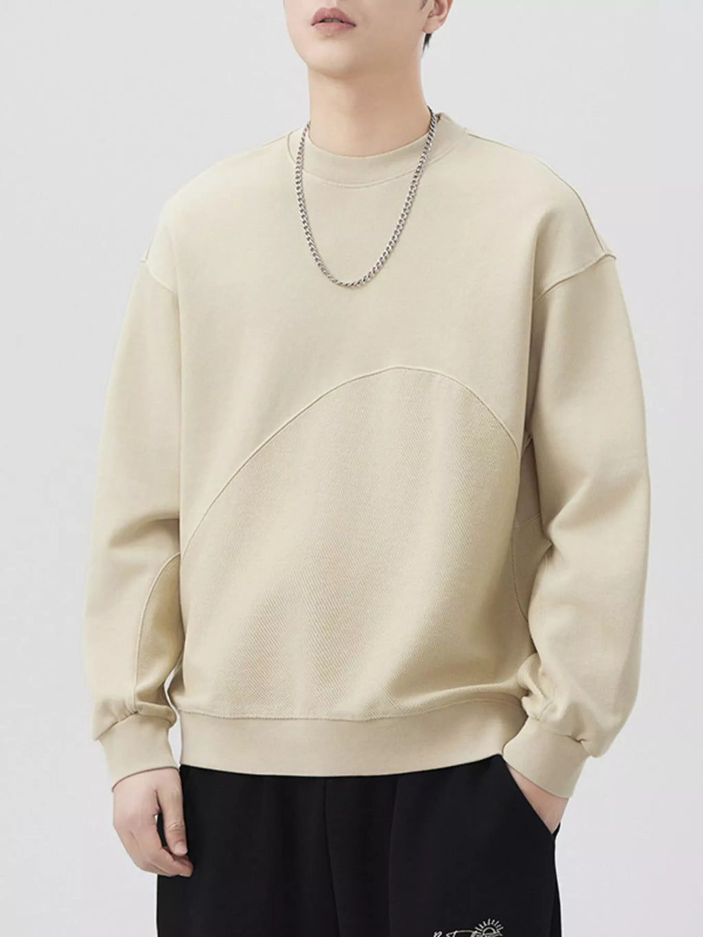 Plus Size Round Neck Long Sleeve Sweatshirt in Light Khaki in Royal Blue for Men