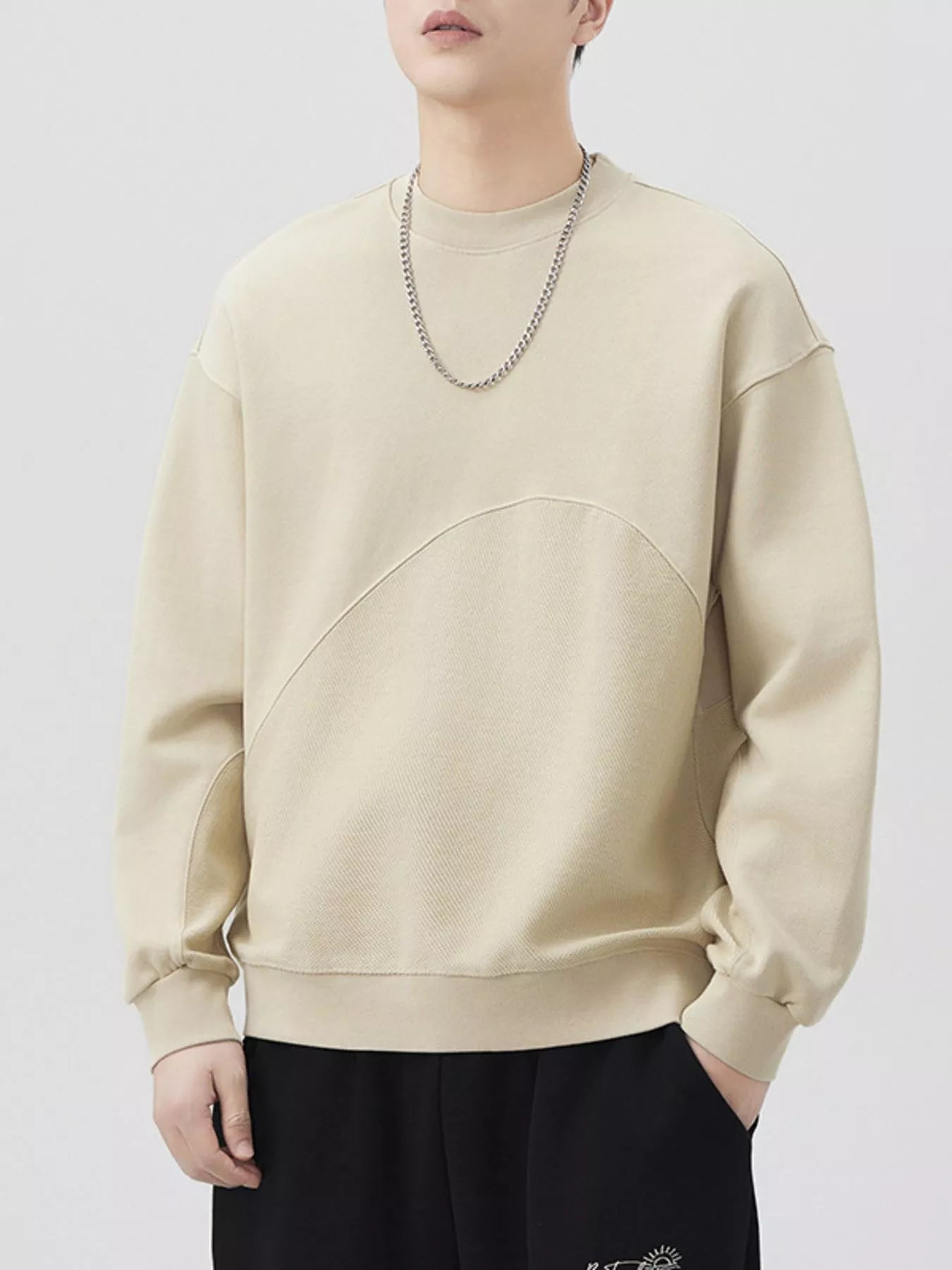 Plus Size Round Neck Long Sleeve Sweatshirt in Light Khaki in Royal Blue for Men