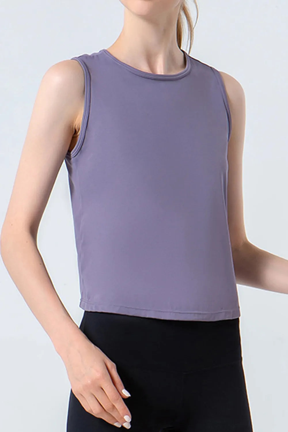 Round Neck Active Tank in Dusty Blue for Women