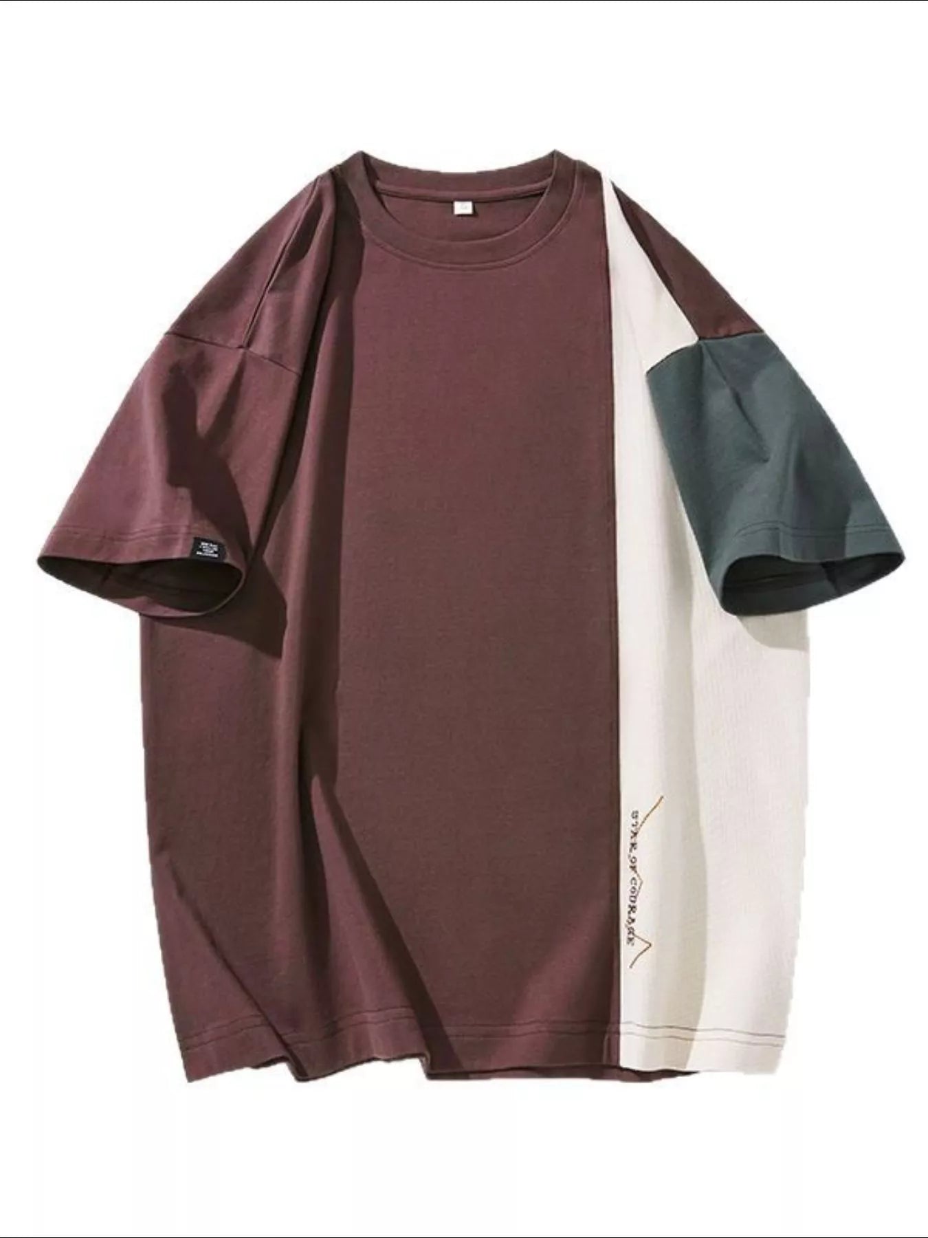 Plus Size Color Block Casual T-Shirt in Coffee Brown for Men