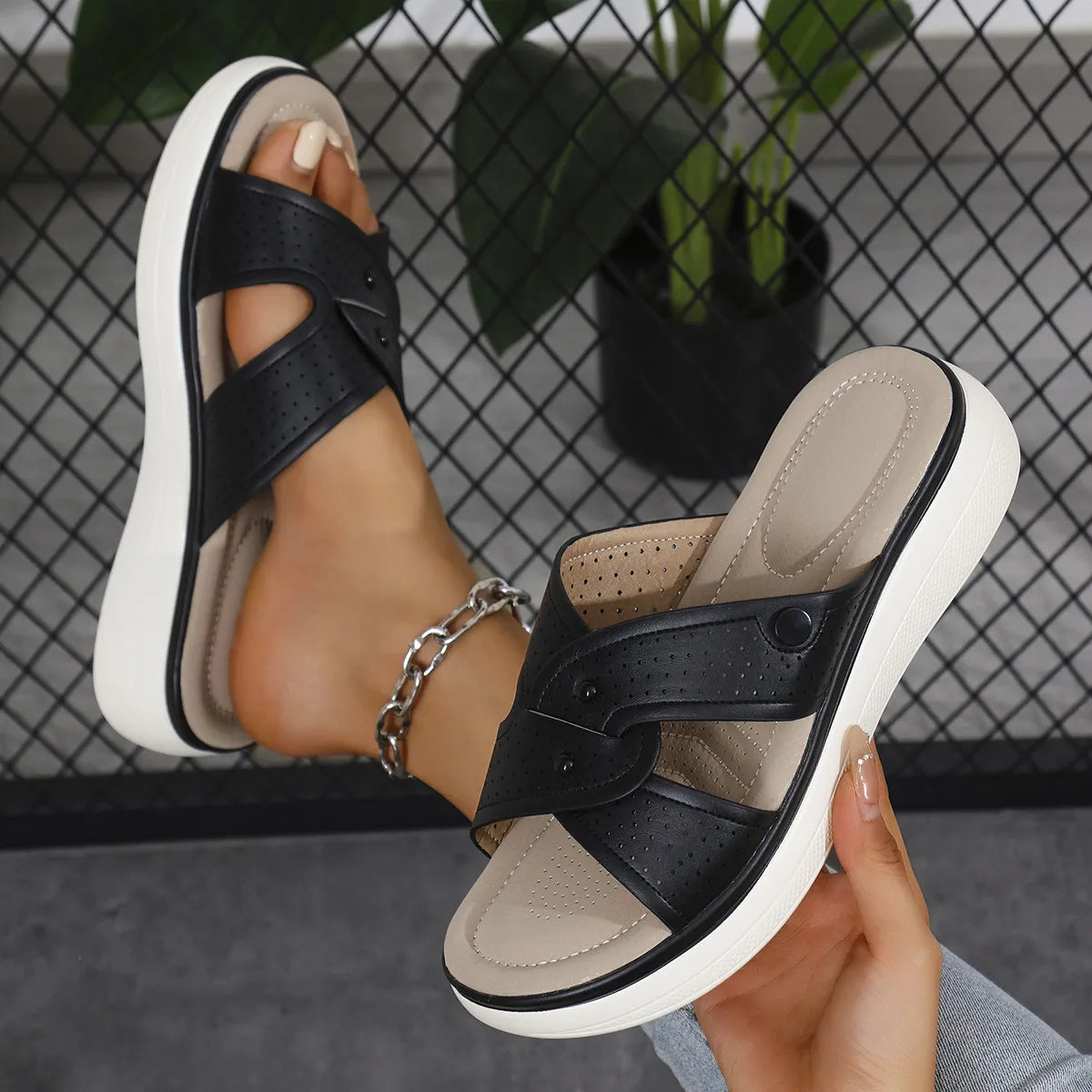 Open Toe Wedge Sandals in Everyday in Black for Women