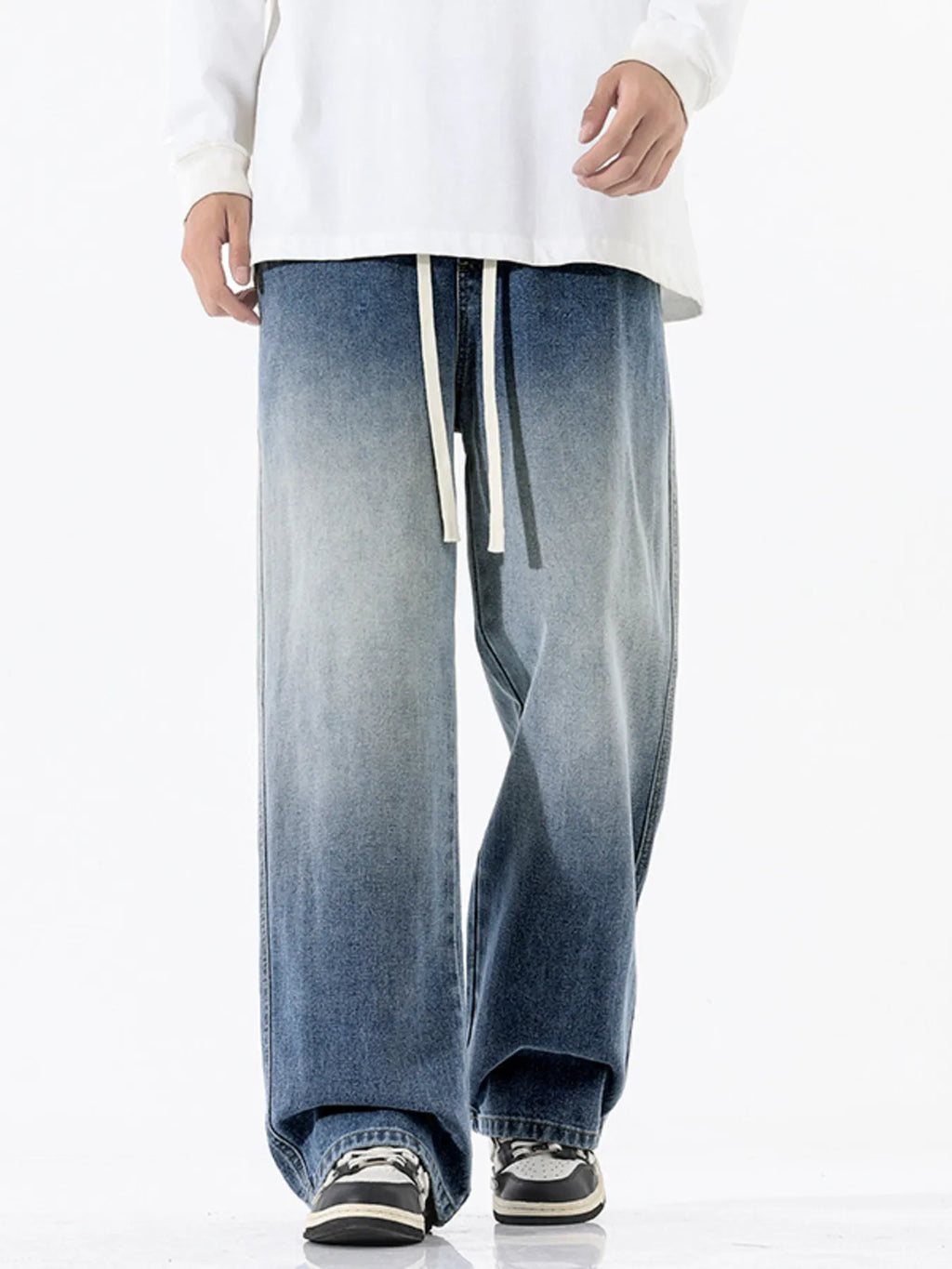 Gradient Wash Wide Leg Jeans Plus Size in Blue for Men