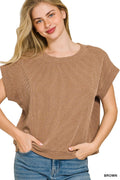 Raised Rib Cap Sleeve Top in Brown for Women