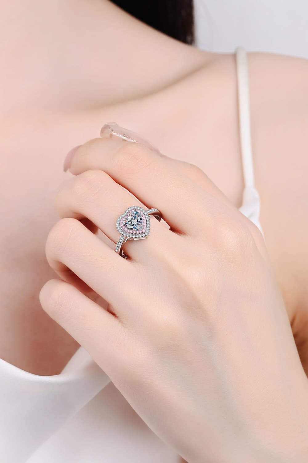 1 Carat Moissanite Heart 925 Sterling Silver Ring for Women