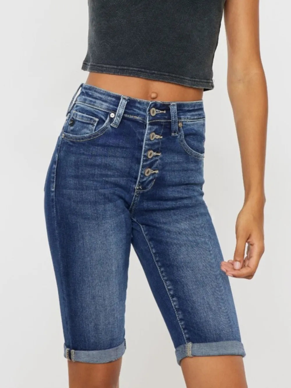 Plus Size Cats Whiskers Button Fly Denim Shorts in Medium for Women