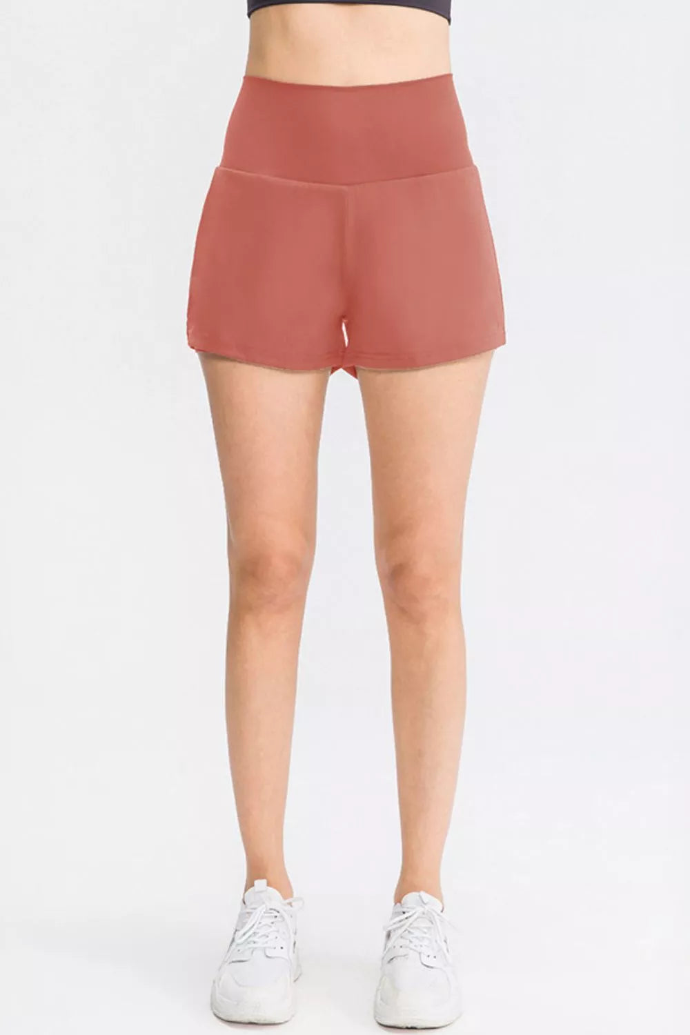 Wide Waistband Sports Shorts with Pockets in Dark Blue for Women