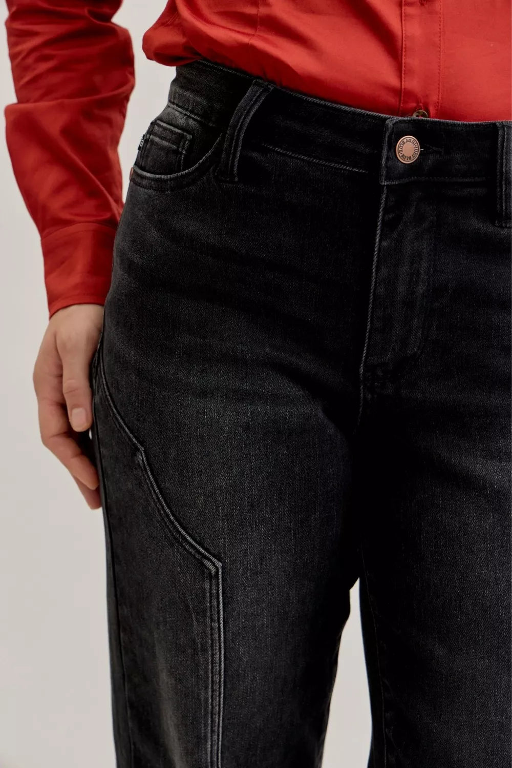 Mid Rise Straight Western Seam Detail Jeans in Bk for Women